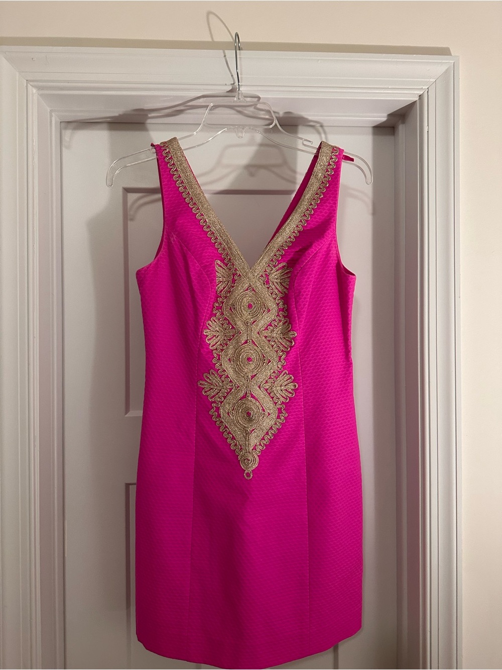Lilly Pulitzer Hot Pink Sleeveless Embellished V-Neck Mini Dress